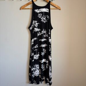 Old Navy Tropical Palm Beach Jersey Tank Dress Black Size Small‎ Island Resort